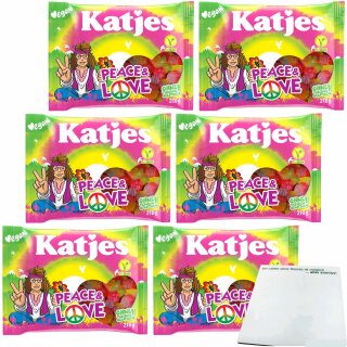 Katjes Peace & Love Vegan Fruchtgummi fruchtig-süßer Mix 6er Pack (6x210g Packung) + usy Block