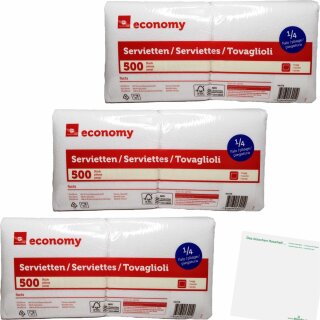 Transgourmet economy Servietten 3er Pack (3x500 Stück 1/4 Falz Packung) + usy Block