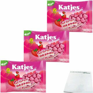 Katjes Family Glücksherzen Erdbeerliebe 3er Pack (3x300g Beutel) + usy Block