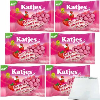 Katjes Family Glücksherzen Erdbeerliebe 6er Pack (6x300g Beutel) + usy Block