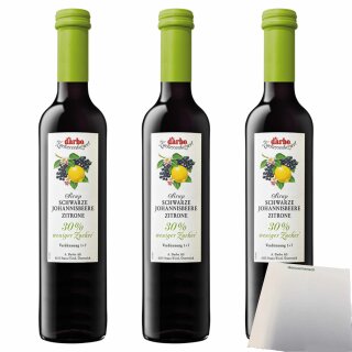 Darbo Fruchtsirup Schwarze Johannisbeere Zitrone Zuckerreduziert 3er Pack (3x0,5l Flasche) + usy Block