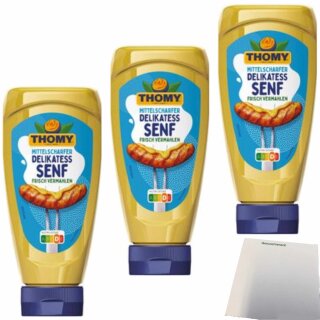 Thomy Delikatess Senf Mittelscharf Frisch vermahlen 3er Pack (3x200ml Flasche) + usy Block