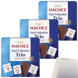 Hachez Schokolade Täfelchen Edel Vollmilch Trio 3er Pack (3x150g Schachtel) + usy Block