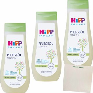 Hipp Babysanft Pflege-Öl Sensitiv 3er Pack (3x200ml Flasche) + usy Block