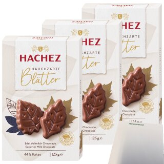 Hachez Schokolade Hauchzarte Blätter Edel Vollmilch 3er Pack (3x125g Packung) + usy Block