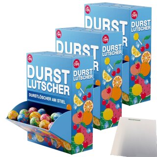 M Candy Durstlutscher Frucht-Lollis 100St 3er Pack (3x1200g Packung) + usy Block