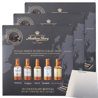 A.Berg Schokolade Whisky Fläschchen 3er Pack (3x155g Packung) + usy Block