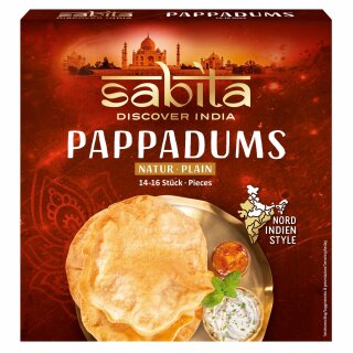 Sabita Pappadums, dünngerollte Fladen zum Ausbacken (200g Packung) MHD 20.07.2025 Sonderpreis
