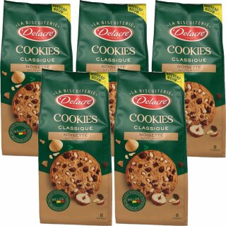Delacre Cookies Kekse mit Schokoladen und Haselnussstückchen 5er Pack (5x136g) MHD 12.01.2024 Restposten Sonderpreis