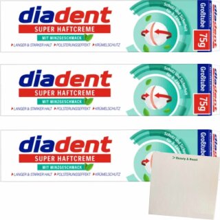 Diadent Super Haftcreme mit Minzgeschmack 3er Pack (3x75g Tube) + usy Block