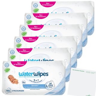 WaterWipes Babyfeuchttücher sensitiv VPE (6x144St Packung) + usy Block