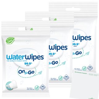 WaterWipes Feuchttücher On the Go 3er Pack (3x10St Packung) + usy Block