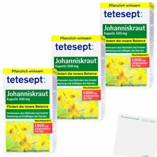 tetesept Johanniskraut Kapseln Pflanzliches Arzneimittel 3er Pack (3x60St Packung) + usy Block