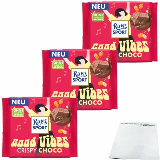 Ritter Sport Good Vibes Crispy Choco 3er Pack (3x100g Tafel) + usy Block