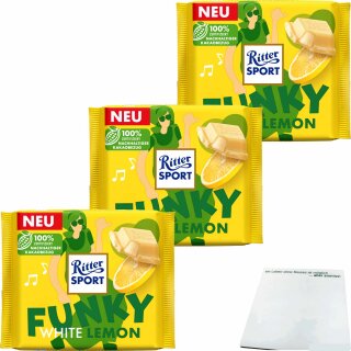 Ritter Sport Vielfalt Funky White Lemon 3er Pack (3x100g Tafel) + usy Block