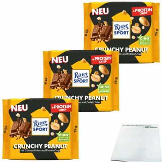 Ritter Sport Crunchy Peanut + Protein Crisp 3er Pack (3x75g Tafel) + usy Block