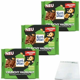 Ritter Sport Crunchy Hazelnut + Protein Crisp 3er Pack (3x75g Tafel) + usy Block