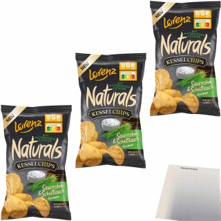 Naturals Kesselchips Sauerrahm & Schnittlauch 3er Pack (3x95g Packung) + usy Block