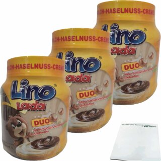 Lino Lada Duo Milch-Haselnuss-Creme 3er Pack (3x350g Glas) + usy Block