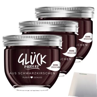 Glück Passiert aus Schwarzkirschen 3er Pack (3x230g Glas) + usy Block