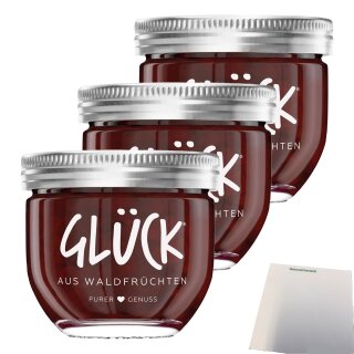 Glück Fruchtaufstrich Waldfrucht 3er Pack (3x230g Glas) + usy Block