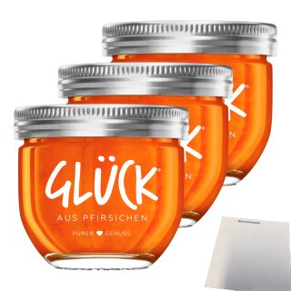 Glück Fruchtaufstrich Pfirsich 3er Pack (3x230g Glas) + usy Block