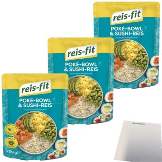 Reis-Fit Express Poke Bowl Reis 3er Pack (3x250g Packung) + usy Block