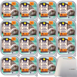 Edeka Cat Feine Happen Pute & Reis Katzenfutter VPE (16X100g Dose) + usy Block