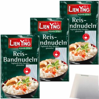 Lien Ying Reis-Bandnudeln 3er Pack (3x250g Beutel) + usy Block