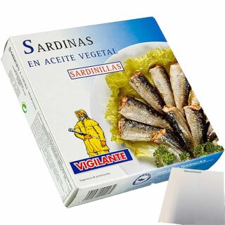 Vigilante Sardinen in Pflanzenöl, Sardinas en aceite vegetal (275g Dose) + usy Block