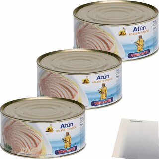 Vigilante Weißer Thunfisch in Pflanzenöl, Atún en aceite vegetal 3er Pack (3x650g Dose ATG) + usy Block