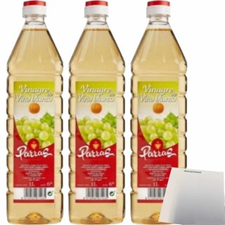 Parras Vinagre de Vino blanco Weißweinessig 3er Pack (3x1L Flasche) + usy Block