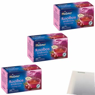 Meßmer Rooibos Wildkirsche fruchtig-mild 3er Pack (3x20 Beutel, 40g Packung) + usy Block