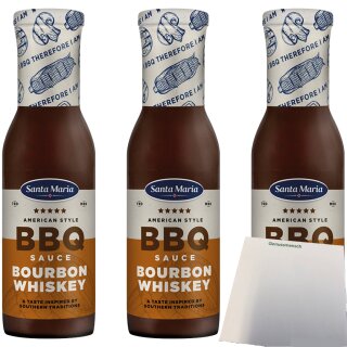 Santa Maria BBQ Sauce Bourbon Whiskey 3er Pack (3x285ml Flasche) + usy Block