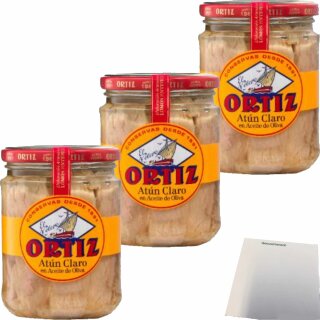 Conservas Ortiz Atun Claro Heller Thunfisch in Olivenöl 3er Pack (3x400g Glas) + usy Block