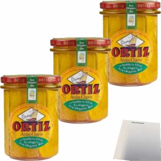 Conservas Ortiz Atun Claro Heller Thunfisch in Olivenöl 3er Pack (3x220g Glas) + usy Block