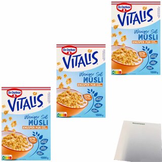 Dr. Oetker Vitalis Weniger Süß Knusper Pur 3er Pack (3x1,5kg Packung) + usy Block