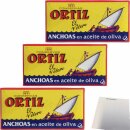 Conservas Ortiz Anchoas en aceite de oliva, Sardinenfilet in Olivenöl 3er Pack (3x47,5g Dose) + usy Block
