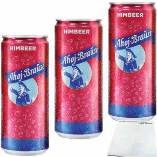 Ahoj Brause Himbeere DPG Erfrischungsgetränk 3er Pack (3x0,33l Dose) + usy Block