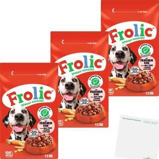 Frolic Beutel Rind (Hund) 3er Pack (3x1,5kg Beutel) + usy Block