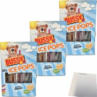 Bussy-Mix Schleckdrinks Ice Pops Wassereis mit 5 Sorten 3er Pack (30x40ml Packung) + usy Block