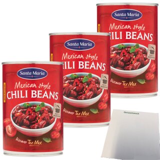 Santa Maria Soft Mexican Chili Beans 3er Pack (3x410g Dose) + usy Block