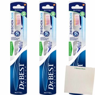 Dr Best Premium Zahnbürste Zwischenzahn Mittel Blau 3er Pack (3Stk) + usy Block