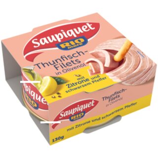 Saupiquet Thunfischfiletsin Olivenöl mit Zitrone und schwarzem Pfeffer MSC (1x120g Dose)