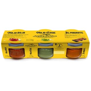 Argodey Fortaleza Saucen 3er Pack Mojo Rojo / Mojo Verde / Almogrote (3x120g Glas)