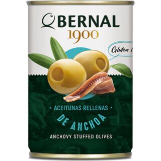 Bernal Aceitunas Rellenas De Anchoa, Oliven gefüllt mit Sardellen (292g Dose)