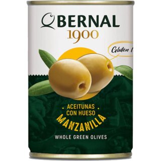 Bernal Aceitunas Con Hueso Manzanilla, Grüne Oliven mit Kern (292g Dose)