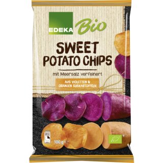 Edeka Sweet Potato Chips aus Orangen & violetten Süßkartoffeln (100g Packung)