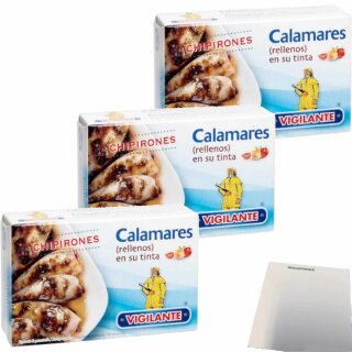 Vigilante Calamares, gefüllte Tintenfischstücke in Pflanzenöl (3x111g Dose) + usy Block