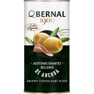 Bernal Aceitunas Gigantes Relennas, Oliven gefüllt mit Sardellen (350g Dose)
